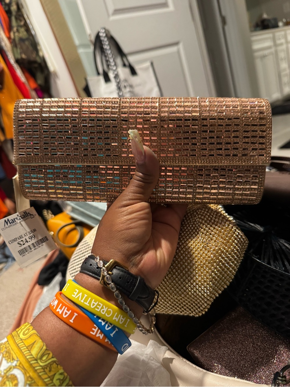 Guess Rose Gold Crystal-Embellished Clutch